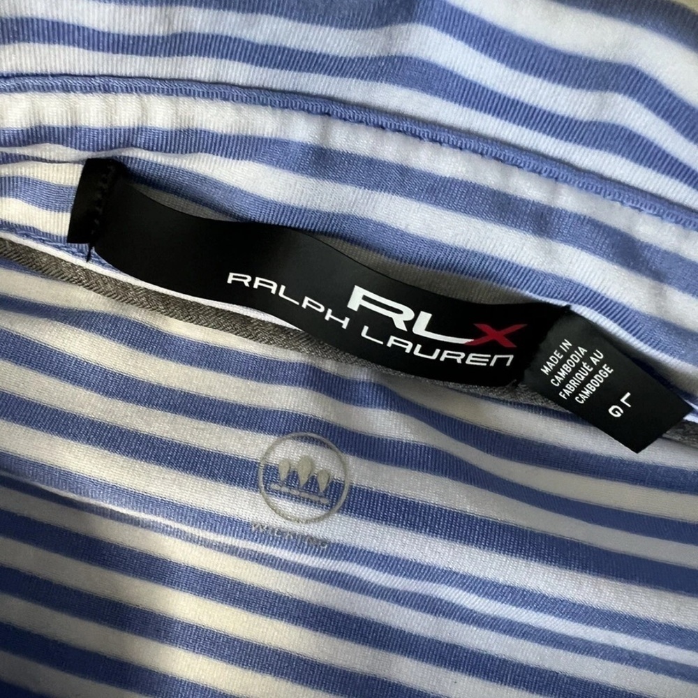 Ralph Lauren RLX Polo Shirt Men Large Striped Short Sleeve Golf Performance 907 - Picture 2 of 3